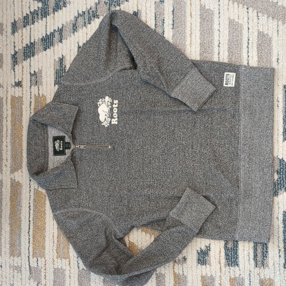 Classic Roots heathered grey 3/4 Zip sweater / sweatshirt / polo - Picture 3 of 5